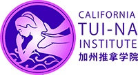 Logo for California Tui-Na Institute: stylized blue and purple image of woman receiving massage
